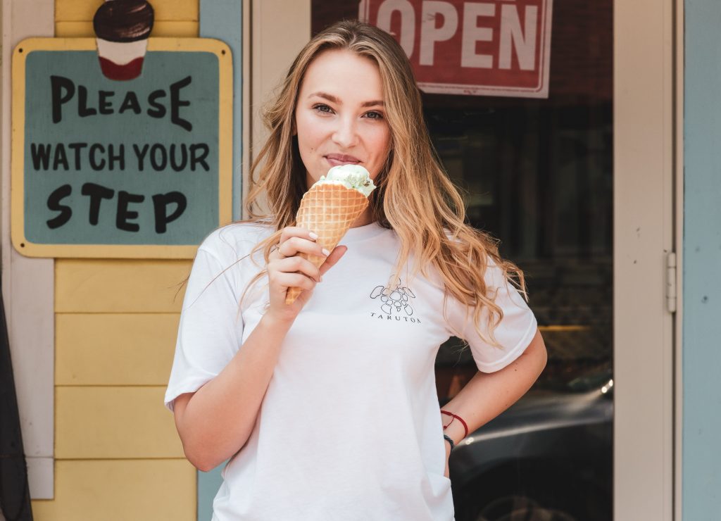 pretty woman eating ice cream